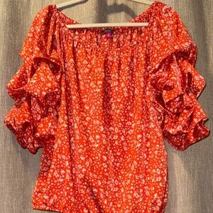 Vince Camuto | Red & White Off the Shoulder Bubble Sleeve Top | Size XL